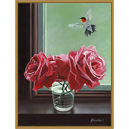 Amanti Art Window Shopping Rose by Fred Szatkowski Framed Canvas Wall Art Print, 24”H x 18”W, Gold
