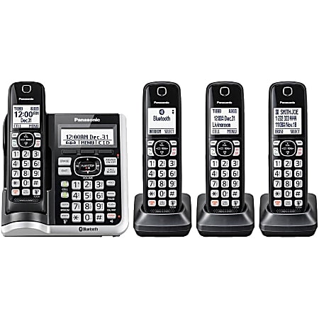 Panasonic® Link2Cell DECT 6.0 Cordless Telephone With Answering Machine And Dual Keypad, 4 Handsets, KX-TGF574S