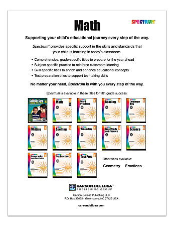 Carson Dellosa Spectrum Math Workbook Grade 5 - Office Depot
