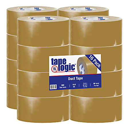 Tape Logic® Color Duct Tape, 3" Core, 3" x 180', Beige, Case Of 16