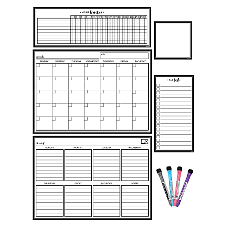 Teacher Created Resources® Dry-Erase Magnetic 9-Piece Calendar Set, Black & White