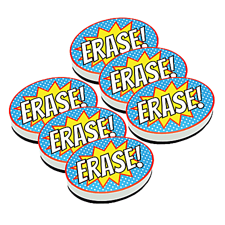 Ashley Productions Magnetic Whiteboard Erasers, Superhero Erase!, Pack Of 6 Erasers