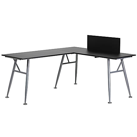 Flash Furniture 90"W Contemporary L-Shaped Computer Desk, Black/Silver