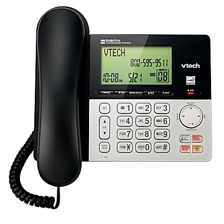 VTech CS6949 DECT 6.0 Corded/Cordless Telephone System Black/Silver 