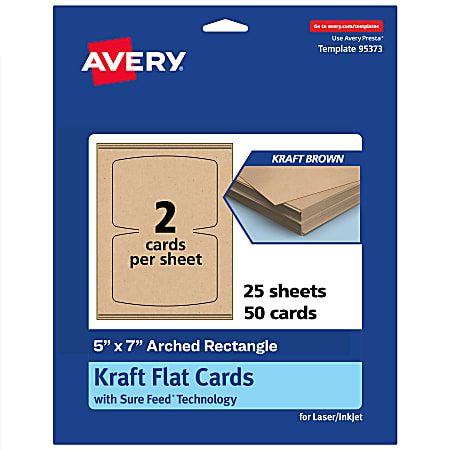 Avery® Printable Flat Cards With Sure Feed® Technology, 5"x7" Arched Rectangle, Kraft Brown, Pack Of 50