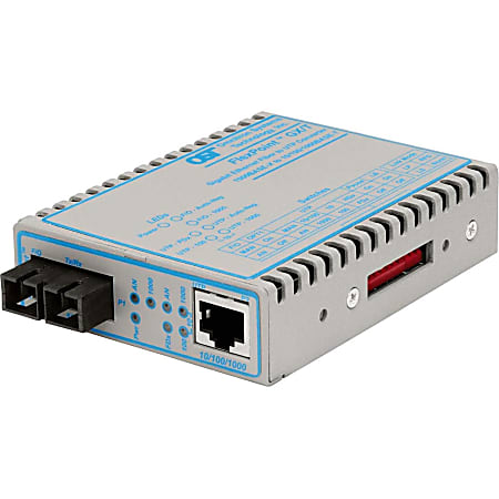 Omnitron FlexPoint 10/100/1000 Gigabit Ethernet Fiber Media Converter RJ45 SC Single-Mode 80km - 1 x 10/100/1000BASE-T; 1 x 1000BASE-ZX; US AC Powered; Lifetime Warranty