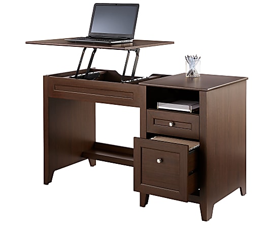 Realspace Premium Height Adjustable 50 W Lift Top Desk Mocha 