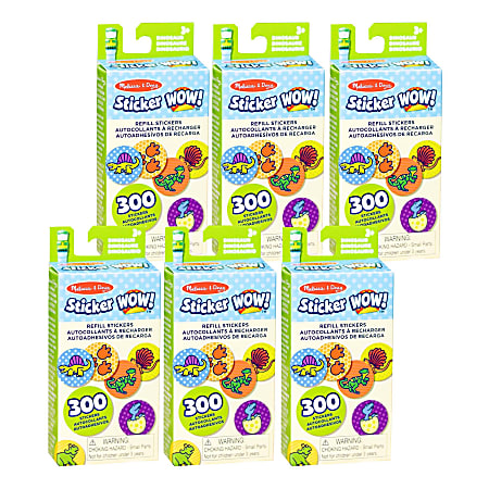 Melissa & Doug Sticker WOW!™ Refill Stickers, Medium, Dinosaur, 300 Stickers Per Pack, Bundle Of 6 Packs