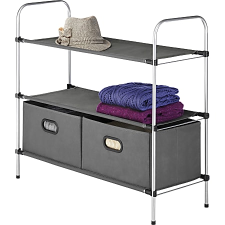 Whitmor Storage Rack, 2 Drawer(s), 3 Tier(s), 12"H x 28.6"W x 31.6"L, Floor, Breathable, Gray, Metal, Fabric