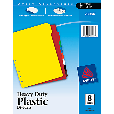 Avery® Heavy-Duty Plastic Dividers, 8-1/2" x 11", 30% Recycled, Set of 8
