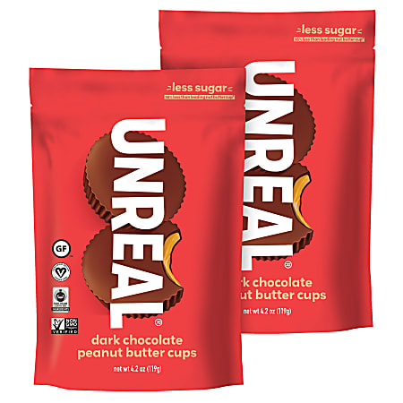 Unreal Dark Chocolate Peanut Butter Cups, 4.2 Oz, Pack Of 2 Bags