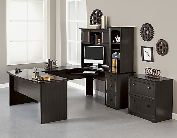 Realspace® Broadstreet 65"W U-Shaped Executive Corner Desk, Walnut