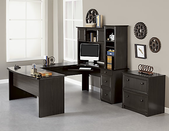 Realspace&reg; Broadstreet 65"W U-Shaped Executive Corner Desk, Walnut