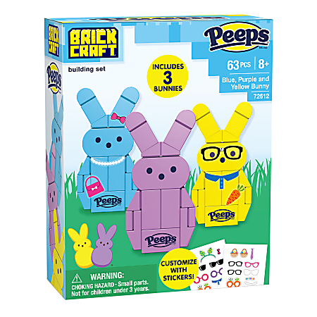 Brickcraft Peeps 3-Pack Bunnies Brick Building Kit, Set Of 63 Pieces