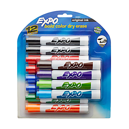 EXPO® Chisel-Tip Dry-Erase Markers, Assorted, Pack Of 12