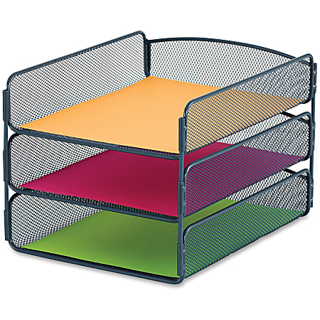 Safco Onyx Letter Tray, 3 Compartment(s), 8"H x 9.25"W x 11.75"D, Desktop, Blue, Steel