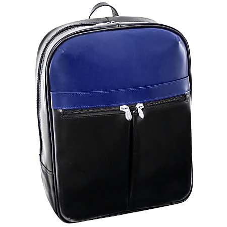 McKleinUSA Edison L Series Leather Laptop Backpack, Black/Navy