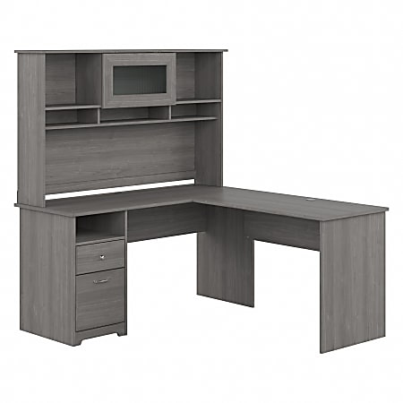 Bush Business Furniture Cabot 60"W L-Shaped Corner Desk With Hutch And Drawers, Modern Gray, Standard Delivery