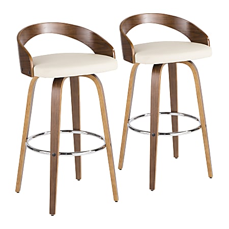 LumiSource Grotto Bar Stools, Walnut/Cream, Set Of 2 Stools