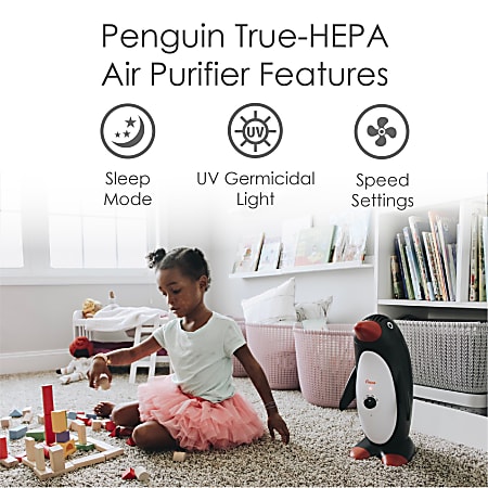 Crane Adorable HEPA Portable Air Purifier 250 Sq. Ft. Coverage 9 H x 9 W x 16 D Penguin Office Depot