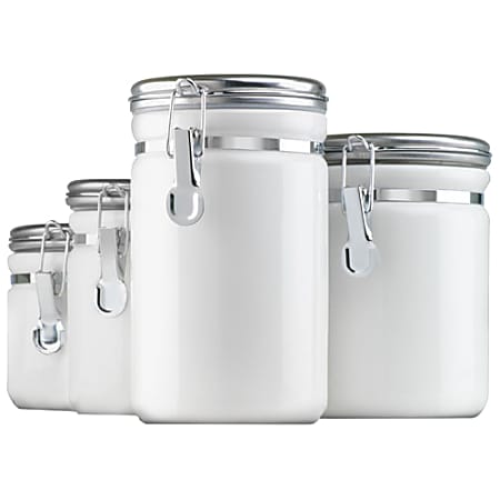Anchor Hocking Ceramic Canister Set - Ceramic Body - Chrome Lid