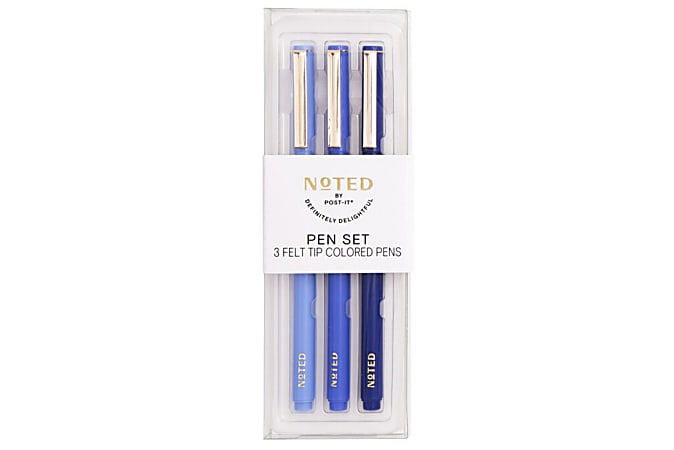 Noted by Post-it® Felt Tip Pens, Fine Point, 0.5 mm, Blue Ink, Blue  Barrels, Pack Of 3 Pens