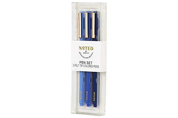 Noted by Post-it® Felt Tip Pens, Fine Point, 0.5 mm, Blue Ink, Blue  Barrels, Pack Of 3 Pens