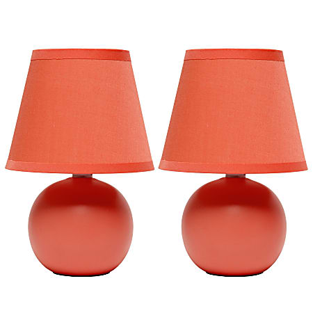 Simple Designs  Mini Ceramic Globe Table Lamp, 8.66"H, Orange, 2pk