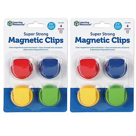 Learning Resources® Super Strong Magnetic Clips, 1 1/2", 50 Pages, Assorted Colors, 4 Hooks Per Pack, Set Of 2 Packs