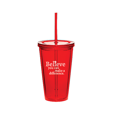 Believe Twist-Top Tumbler, "Believe Difference", 16 Oz, 6.25"H x 4"W x 2.5"D, Red