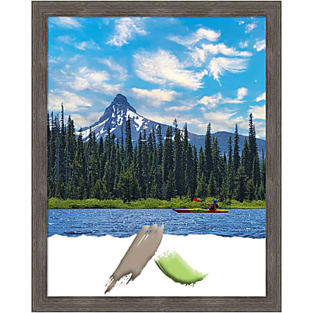Amanti Art Wood Picture Frame, 25" x 31", Matted For 22" x 28", Pinstripe Lead Gray