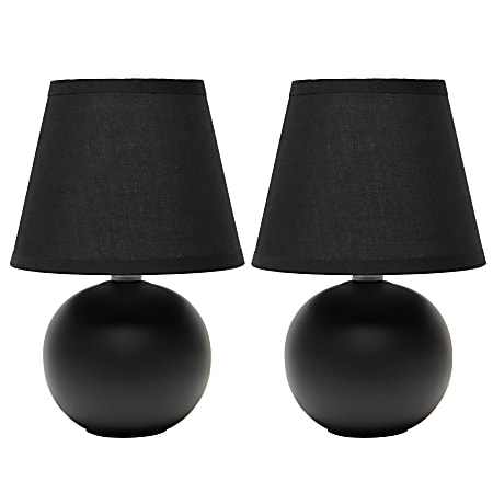 Creekwood Home Nauru Petite Ceramic Orb Base Table Lamps, 8-11/16"H, Black Shades/Black Bases, Set Of 2