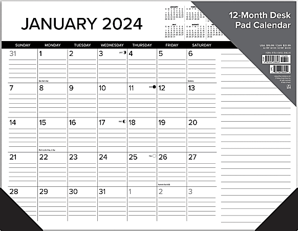 2024 Office Depot Brand Monthly Desk Pad Calendar 21 34 x 17 White January  To December 2024 SP24D00 - Office Depot