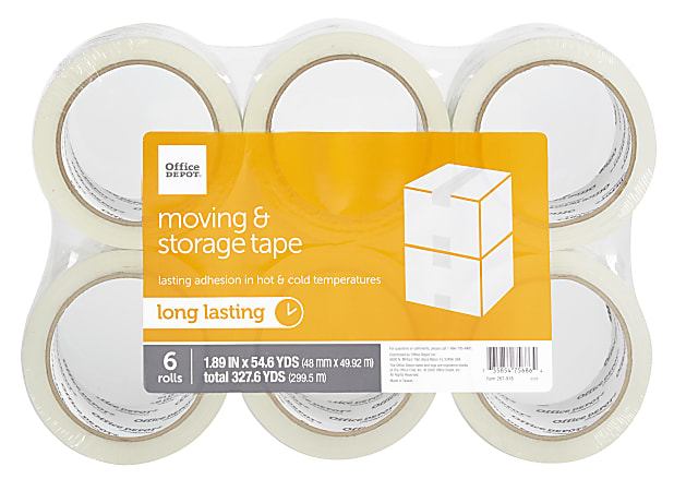 Office Depot® Brand Moving & Storage Packing Tape, 1.89" x 54.6 Yd., Crystal Clear, Pack Of 6 Rolls