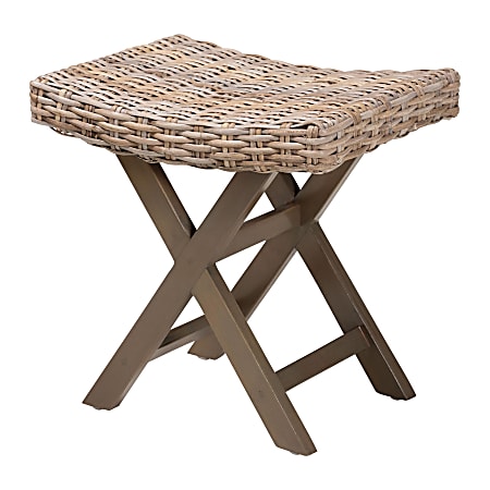 bali & pari Hayate Rattan And Mahogany Wood Ottoman Footstool, 17-5/16”H x 17-5/16”W x 13”D, Kubu Gray/Rustic Taupe