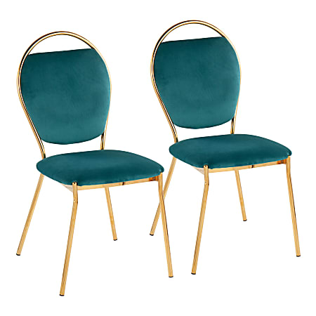 LumiSource Keyhole Contemporary Dining Chairs, Gold/Green, Set Of 2 Chairs