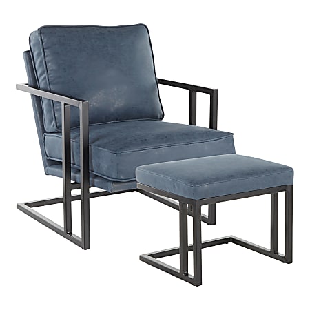 LumiSource Roman Lounge Chair And Ottoman Set, Black/Blue