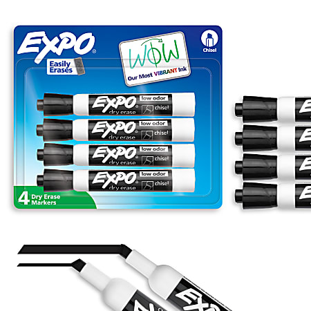 EXPO® Low-Odor Dry-Erase Markers, Chisel Point, Black, Pack Of 4