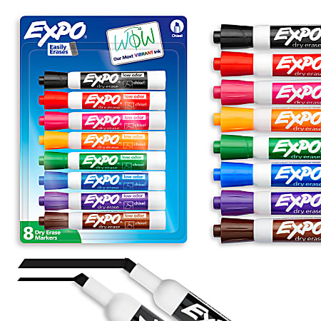 EXPO Vis A Vis Wet Erase Markers Fine Point White Barrels Assorted Ink  Colors Pack Of 8 Markers - Office Depot