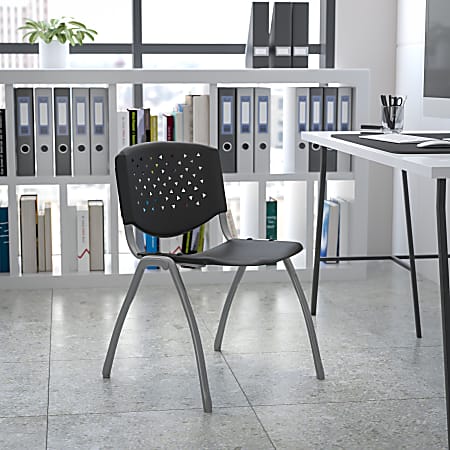 Flash Furniture HERCULES Series Plastic Stack Chair With Titanium Frame, Black/Gray