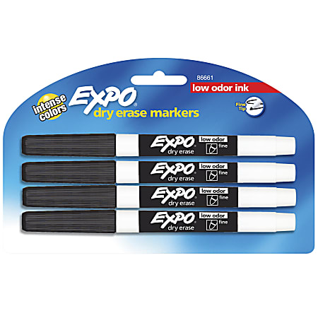 EXPO® Low-Odor Dry-Erase Markers, Fine Point, Black, Pack Of 4