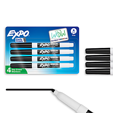 EXPO® Low-Odor Dry-Erase Markers, Fine Point, Black, Pack Of 4