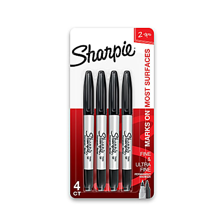 Sharpie® Twin-Tip Permanent Markers, Black, Pack Of 4
