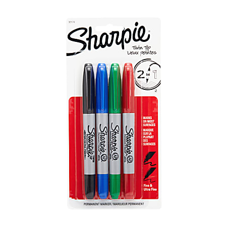 Sharpie Twin Tip Permanent Markers Assorted Basic Colors Pack Of 4 - Office  Depot