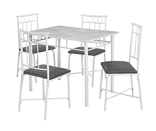 Monarch Specialties Marble-Look 5-Piece Dining Set, White/Gray