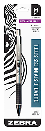 Zebra® Pen M-301 Stainless Steel Mechanical Pencil, Fine Point, 0.5 mm, Silver/Black Barrel