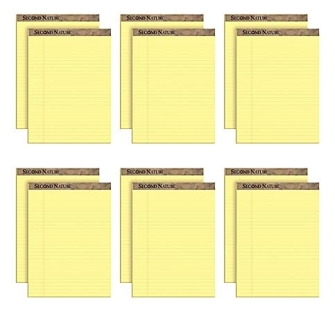 TOPS™ Second Nature® 50% Recycled Writing Pads, 8 1/2" x 11 3/4", Legal Ruled, 50 Sheets, Canary, Pack Of 12 Pads