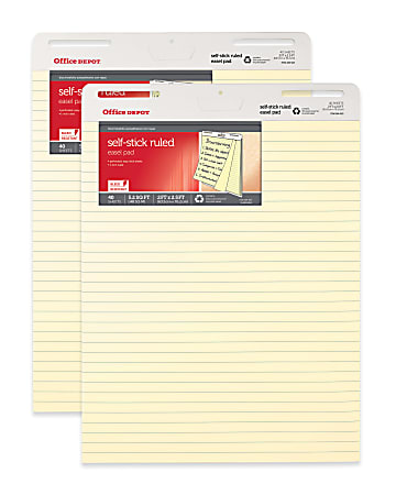 Office Depot® Brand Bleed Resistant Self-Stick Easel Pads, 25" x 30", 40 Sheets, 30% Recycled, Yellow, Pack Of 2