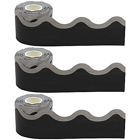 Teacher Created Resources Scalloped Border Trim, Modern Farmhouse Black/Gray, 50' Per Roll, Pack Of 3 Rolls