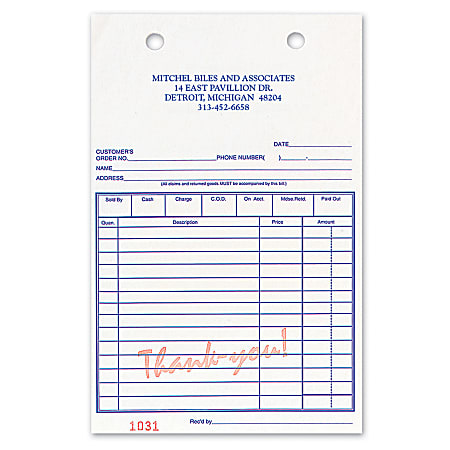 Custom Carbonless Business Forms, Pre-Formatted, Register Forms, "Thank You" in Red, 5-3/8” x 8 1/2”, 3-Part, Box Of 250